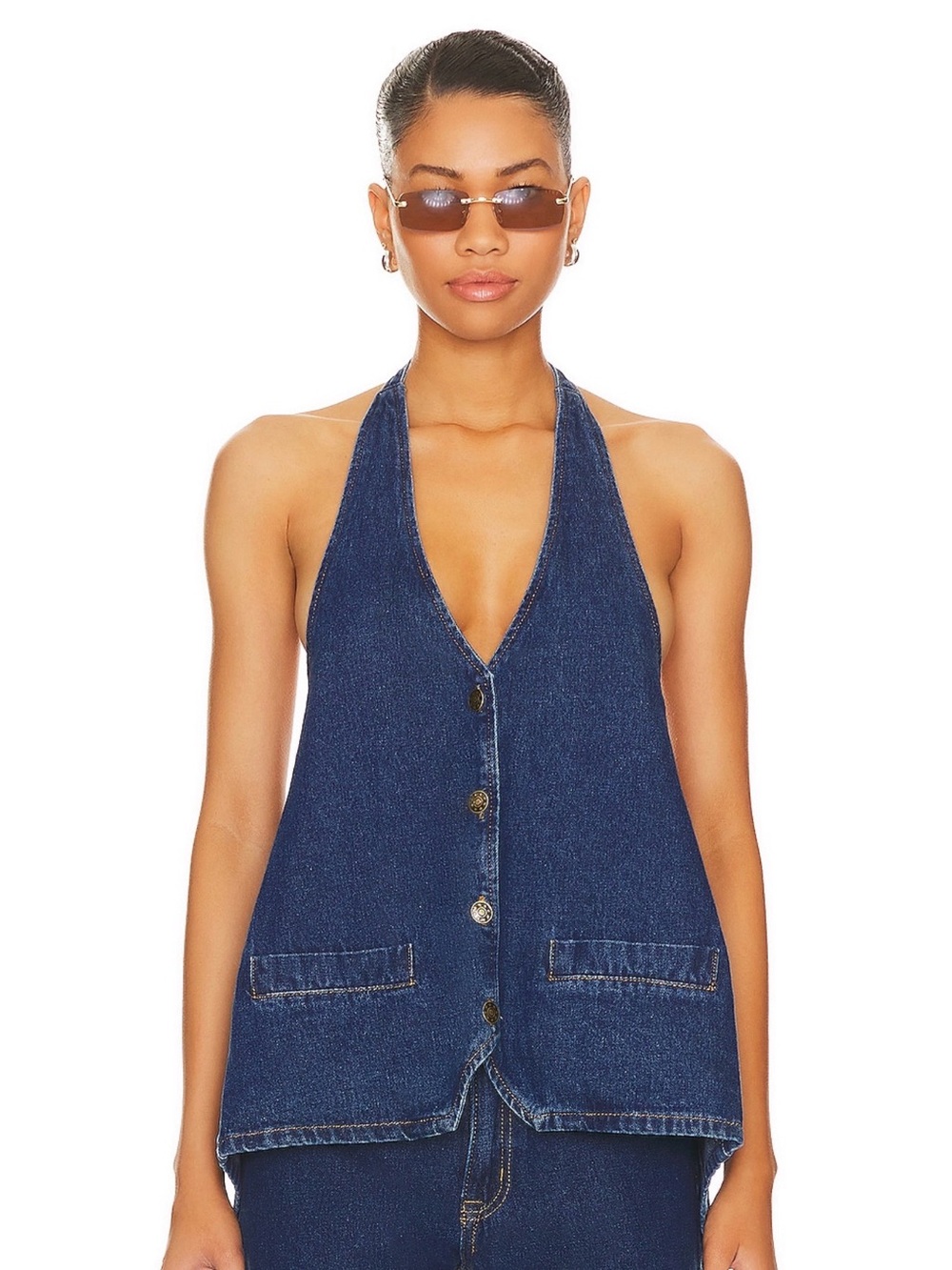 LIONESS — Hills Halter Top in Dark Denim